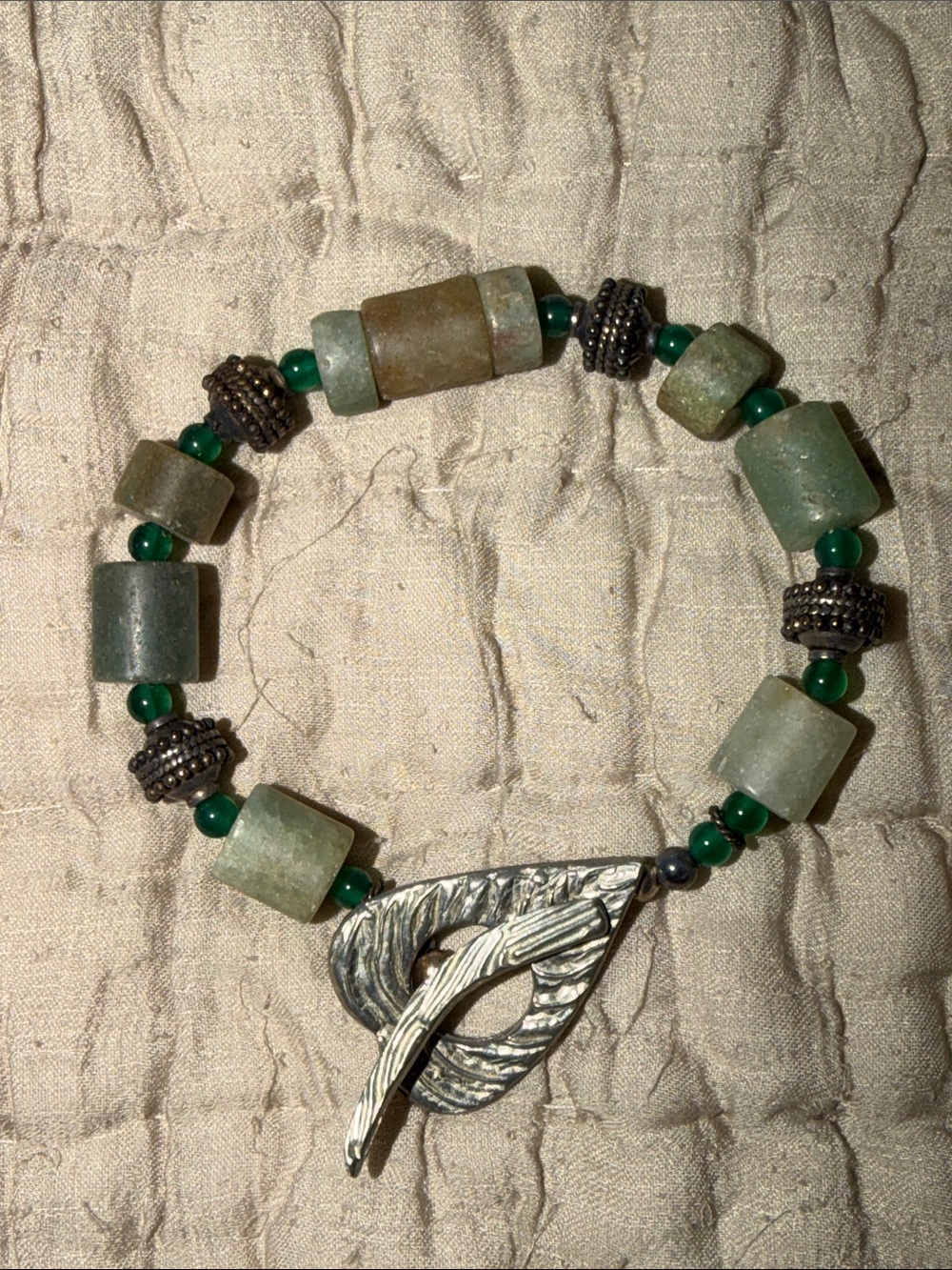 Artist made Beaded Toggle Bracelet exquisite sterling silver